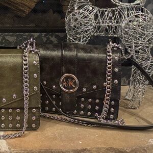 Michael Kors Studded Crossbody Bag - Olive and Black